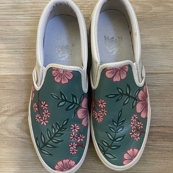 Vans Slip On tropical floral Hand Painted custom vans women’s 8.5 - Picture 4 of 8